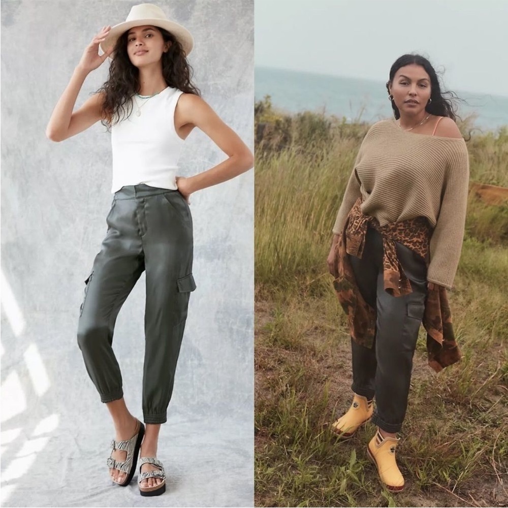 BOGO! Anthropologie Shimmer Cargo Joggers Gray Metallic Size Medium